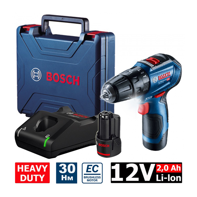 شنيور بطاريه بوش عاده و دقاق 12 فولت ليثيوم ايون يمين وشمال ماليزي BOSCH - GSB 12V-30