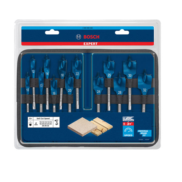 مجموعه من بنط المعلقه 13 قطعةSelf Cut Spade Speed Bit 10-32mm 13 Pcs BOSCH - عالم العدد | Tools World Trade