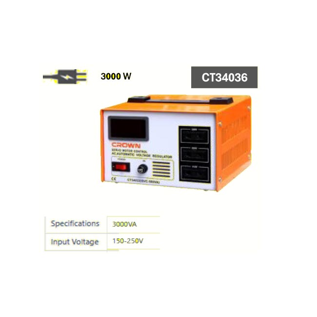 مثبت تيار ديجتال سلك نحاس كراون 140-260 فولت 3000 وات موديل CROWN CT34036 - عالم العدد | Tools World Trade