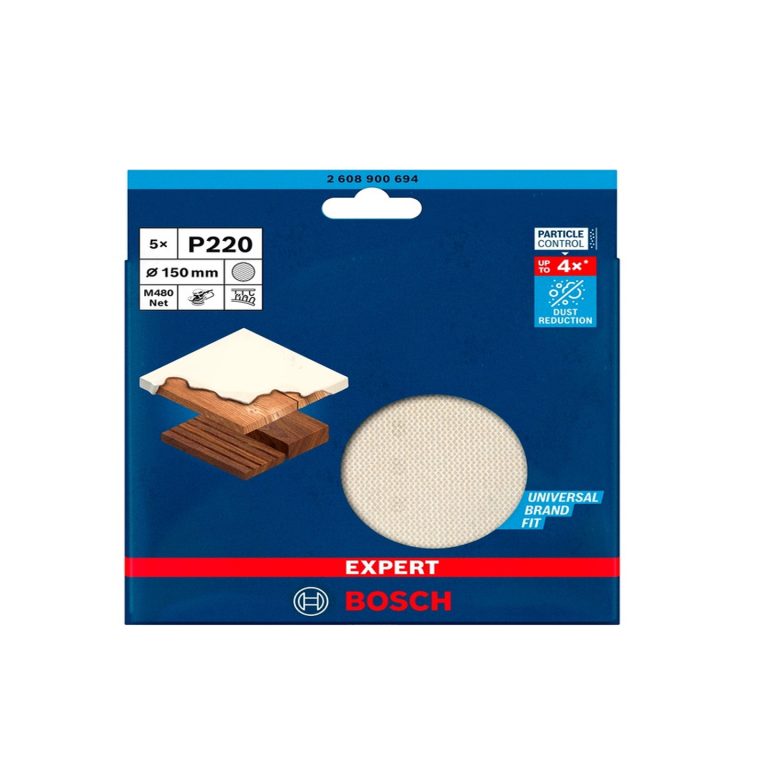 صنفره دائريه150مم خشانه220,5قطع M480,150mm, G 220 ,5 Pcs BOSCH - عالم العدد | Tools World Trade