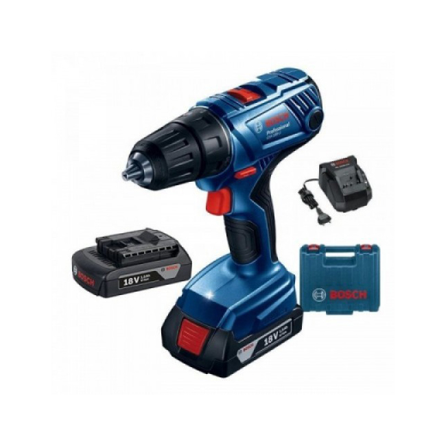 شنيور بطاريه بوش دقاق 18 فولت ظرف اوتوماتيك سرعتين يمين و شمال BOSCH - GSB 180 2x1,5Ah