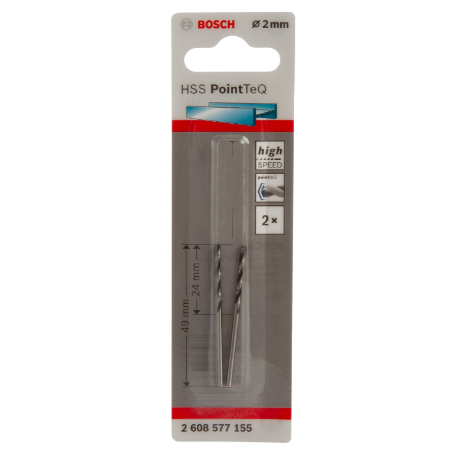 بنطة حدادى قطعتين قطر 2 مم بوينت تك بوش BOSCH HSS Twist Drill Bit PointTeQ2.0mmPACK OF 2 - عالم العدد | Tools World Trade