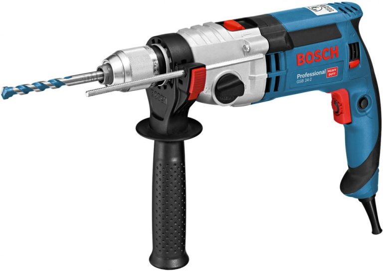 شنيور بوش 24 مم عادة و دقاق ظرف 13 مم سرعتين الكترونى 1100 وات يمين وشمال صنع في المجر BOSCH - GSB 24-2 L-CaseKeyed chuck 13 mm