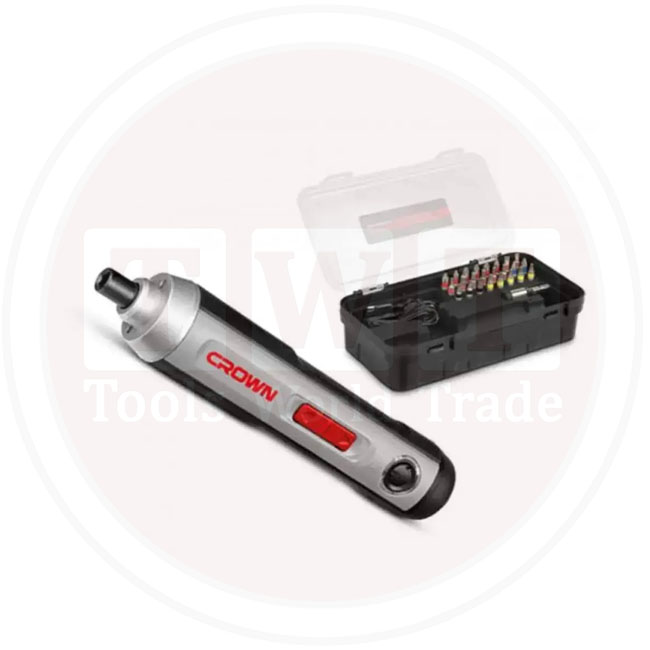 مفك 28 قطعه 3.6فولت 2 امبير شنطه بلاستيك CROWN CT22033