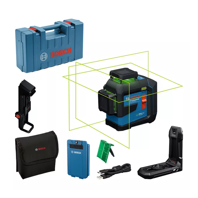 ميزان ليزر بوش اخضر 3 خط 360 درجه 80 متر Li-Ion ويعمل علي حجاره او بطارية GLL 80-33 G BOSCH - عالم العدد | Tools World Trade