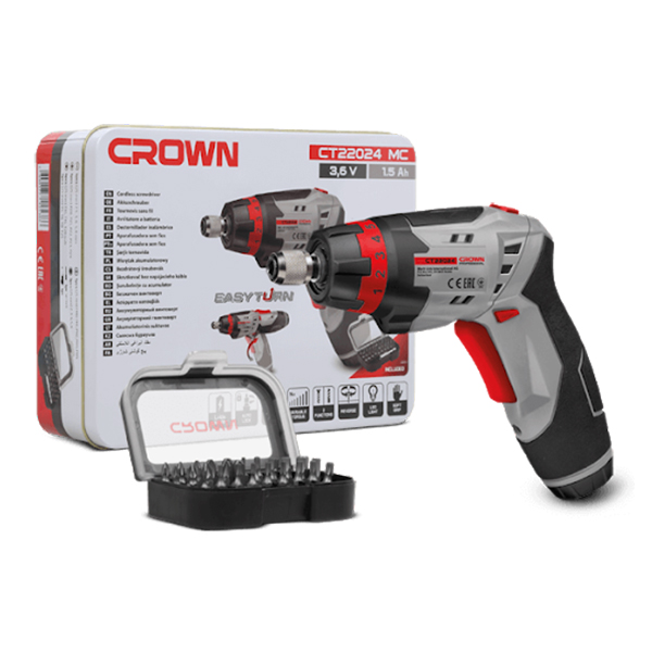 شنيور كراون مفك بطاريه 3.6 فولت واحد ونص امبير + اكسسوار CROWN CT22024