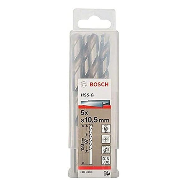 علبة بنط حدادى 5قطع قطر10.5مم بوش BOSCH HSS-G 10.5 MM 5 PCS - عالم العدد | Tools World Trade