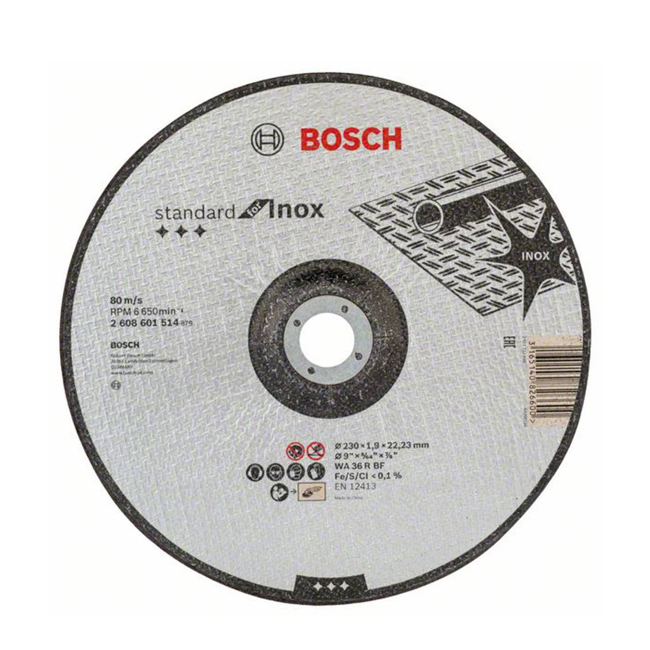 حجر قطعية بسكوتة بومبيه 9 بوصه ستانلس 1.9 مم صيني بوش BOSCH Inox Cutting Disc (230X1.9) china pompiii - عالم العدد | Tools World Trade