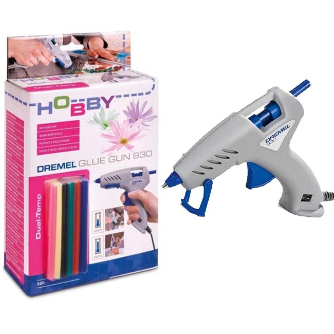 مسدس شمع دريميل 930 قدرة 30 وات مع 6 اصابع شمع ابيض و 12 اصبع شمع فسفورى DREMEL F0130930JA