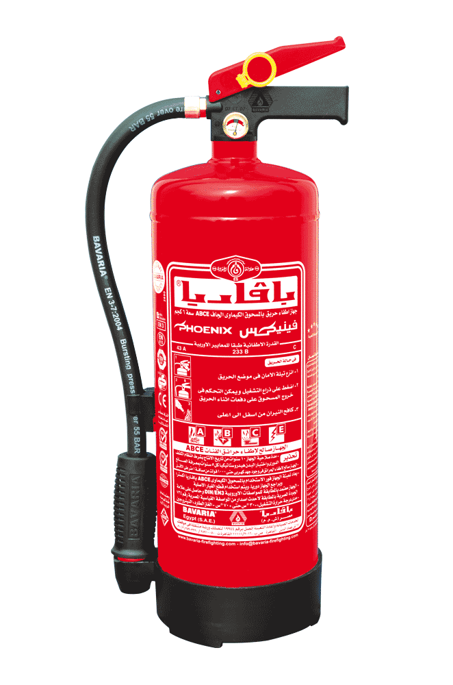 فينكس : جهاز اطفاء حريق يدوي , بالمسحوق الكيماوي الجاف (ABCDE) ضغط مخزون , سعة 6 كجم قاعدة حمراء