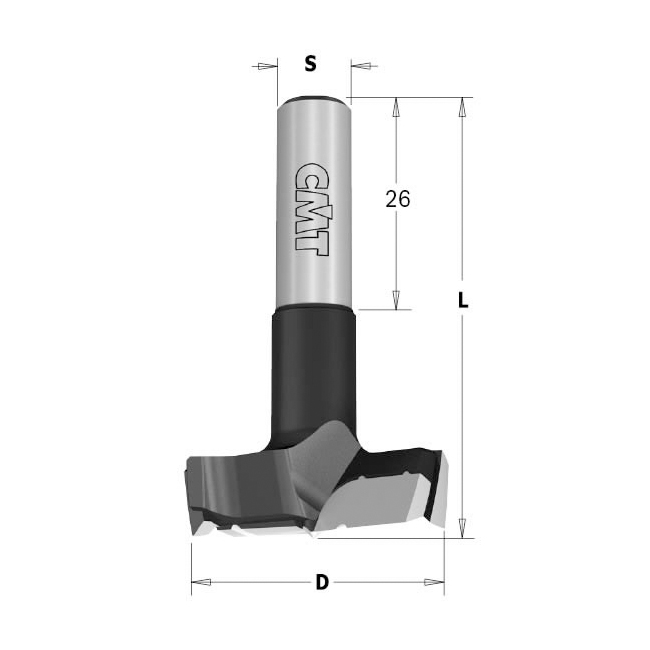 Hinge Boring Bit "DP" D=60x70 S=10x26 RH